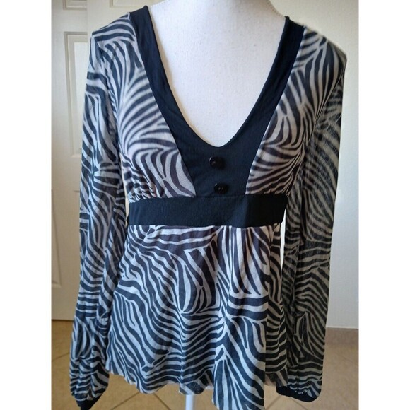 Sweet Pea by Stacy Zebra Mesh Babydoll Top Size Medium 90s Style - Picture 1 of 16